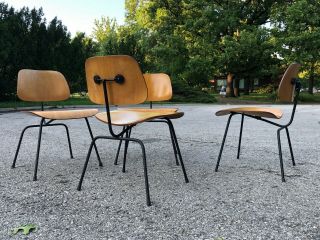 4 Vintage Eames Dcm Chairs W/ Black Bases,  Signed,  Local Pick Up Only
