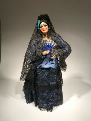 Vintage Munecos Carselle Mexican Senorita Doll In Blue Dress