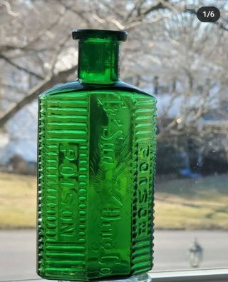 Rare Antique 4oz Green Poison Bottle The Sun Drug Co Carr Lowrey Glass Co 5 "