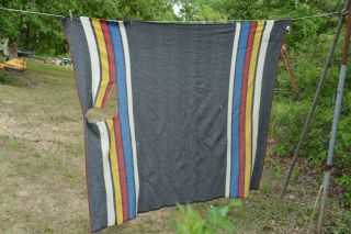 Vintage Woolrich Gray Stripe Wool Blanket Big Flaw Cutter/stacker