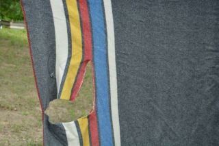 Vintage Woolrich gray stripe wool blanket BIG FLAW cutter/stacker 2