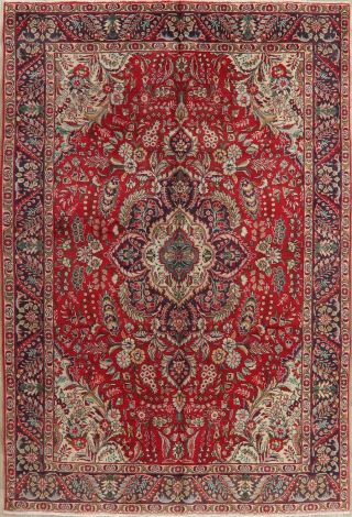 Vintage Floral Traditional Oriental Area Rug Hand - Knotted Red Wool Carpet 6 