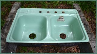 Nos Vintage Green Porcelain Over Steel Undermount Farmhouse Sink Dual Basin