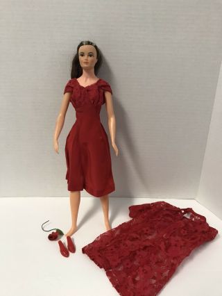 Vintage 1963 Remco Lisa Littlechap Doll With Red Peignoir & Nightgown Ensemble