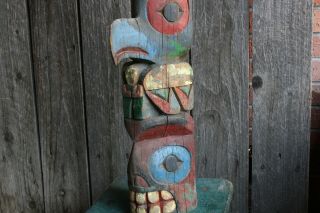 Large Antique Tlingit Totem Pole Carved Cedar Early Northwest Coast Folk Art