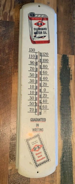 Vtg Antique D - X Outboard Motor Oil Advertising Thermometer Sign Metal Gas Can