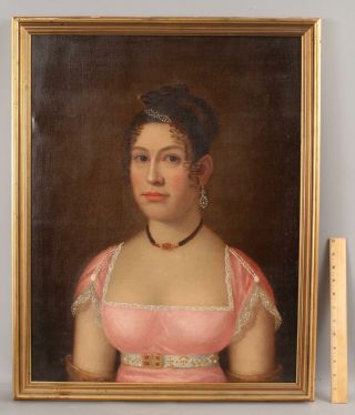 1812 Antique Ethan Allen Greenwood American Portrait Oil Painting Wealthy Woman