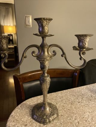 Vintage Antique Silver Plated 3 Sconce Table Candelabra Candlesticks Large