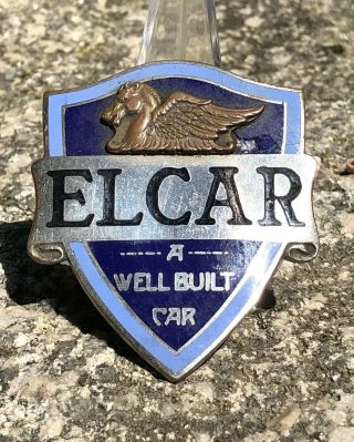 Antique 1900s Elcar A Well Built Car Auto Enamel Hood Radiator Emblem Badge Wow