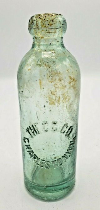 The C.  C.  Co.  Charleston,  W.  Va.  Antique Circa 1880 Hutch Soda Bottle E.  H.  E Co.