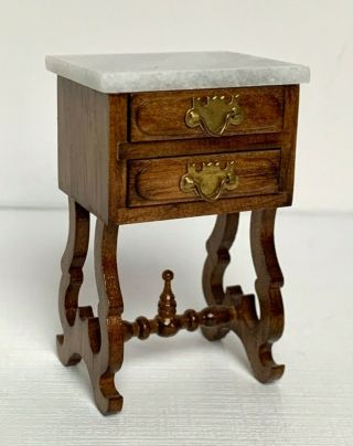 1:12 Vtg Dollhouse Miniature Furniture Wooden Side Table With Faux Marble Top