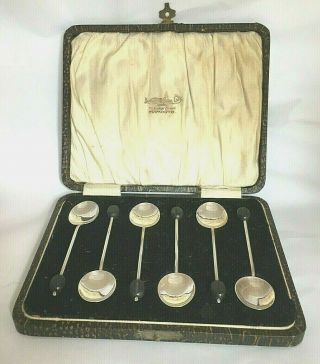 Set 6 Cased Vintage Sterling Silver Coffee Bean Spoons 1931