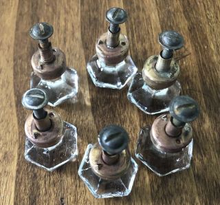 Six Vintage Clear Glass Hexagon Drawer Pulls/Knobs 3