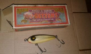 Vintage Abbey & Imbrie " Go - Getters " Lure - Old Wood Glass Eyed Bait W/box