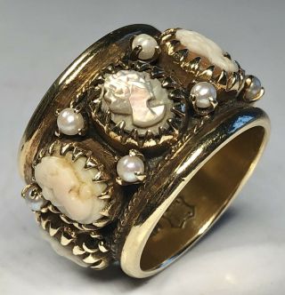 Antique 14k Gold And Mother Of Pearl Shell Cameo Ring Size 7