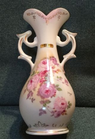 Vintage Antique Royal Crown Chantilly Rose Hand Painted 1938 Vase Gold Accents