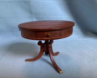 Vintage Dollhouse Furniture Artisan Round Card Table With Four Drawers 1:12