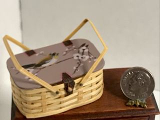 Vintage Artisan Dollhouse Hand Painted Picnic Basket Miniature 1:12