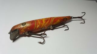 Old Vintage Antique Pflueger Pal - O - Mine Scramble Color Wood Wooden Fishing Lure 3