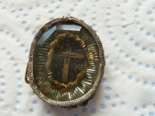 Antique Rare Reliquary Relic Wood Pf The True Cross Of Jesus Christ Relicario