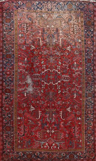 Antique Geometric Heriz Hand - Knotted Area Rug Traditional Oriental Carpet 8 
