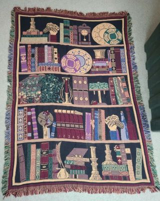 Goodwin Weavers 100 Cotton Tapestry Throw Blanket Library Bookshelf 48x66 " Usa