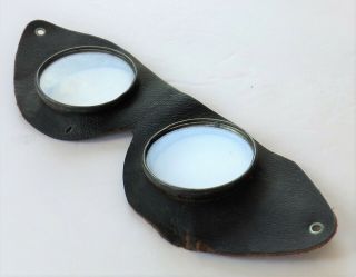 Vtg Black Leather Aviator Goggles/glass Lenses - Flying/driving/riding No Strap