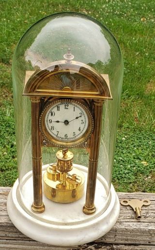 Antique German Disc Pendulum 400 Day Anniversary Clock - Marble Base -