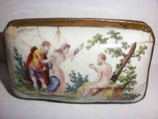 Rare Antique 18thc Early Meissen Enamel Porcelain Snuff Box Circa 1750`s