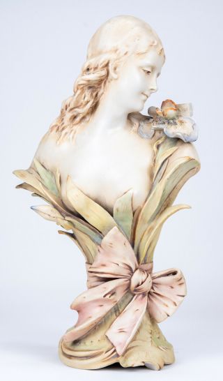 Antique Art Nouveau Amphora Turn Teplitz Rstk Porcelain Lady Bust - Austria
