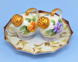Antique Japan Porcelain Mixed Set Saucer,  Salt And Pepper Shakers