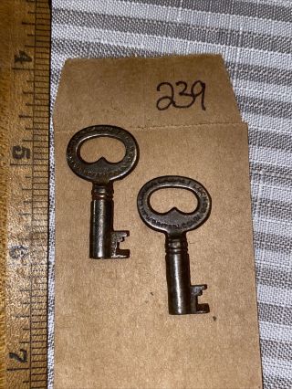 2 Antique Steamer Trunk Chest Key Corbin Ccl Lock 6st - 239