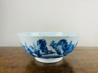 Antique Chinese Porcelain Bowl Blue And White Landscape Qianlong 18th Century
