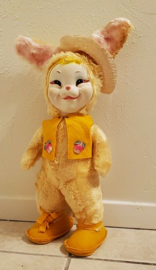 Rare The Rushton Company Rubber Face Girl Bunny Rabbit Vintage Plush Doll 1950s 2
