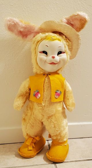 Rare The Rushton Company Rubber Face Girl Bunny Rabbit Vintage Plush Doll 1950s 3