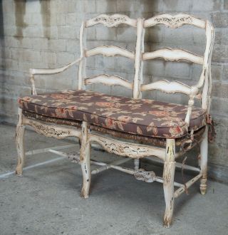 Vintage French Country Chic 2 Seater Ladderback Settee Rush Seat & Cushion 5