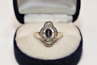 Antique Victorian 14k Gold Natural Diamond And Tanzanite Decorated Ring