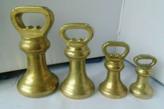 4 Antique Brass Avery Bell Weights,  7lbs,  4 Lbs,  2 Lbs & 1 Lb