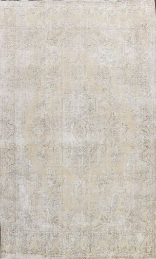 10x13 Floral Muted Vintage Distressed Oriental Area Rug Hand - Knotted Wool Carpet