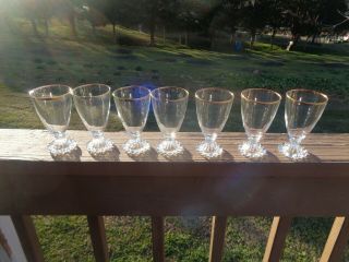 Vintage Mid Century Clear Glass Gold Rimmed Footed Wine Glasses Set Of 7