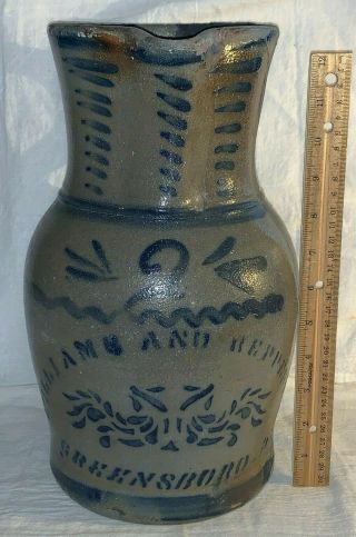Antique 2 Gallon Williams & Reppert Greensboro Pa Pitcher Salt Glaze Stoneware
