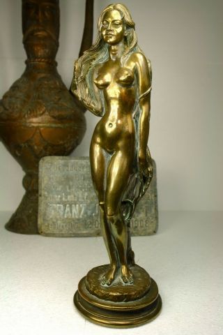 17 " Antique 1935 Signed Bronze Erotic Woman Sculpture Act Statue Figure Pre Ww2