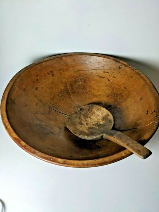 Old Farm House Extra Large Antique Primitive Wood Dough Bowl And Butter Paddle