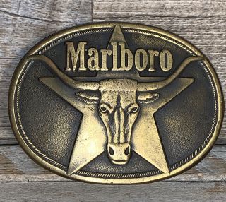 Vintage 1987 Marlboro Belt Buckle Solid Brass Phillip Morris Inc 3 1/4 " X 2 1/2 "