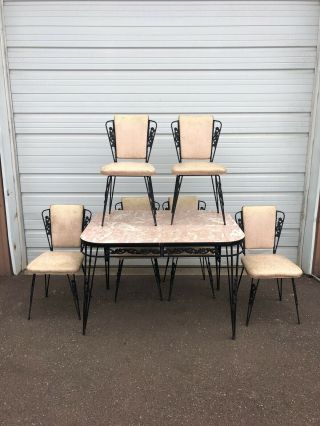 Vintage Mid Century Modern 1950s Pink Kitchen Table And Chairs Set Atomic Mcm