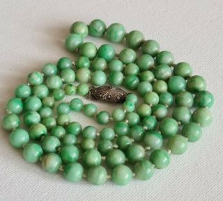 Antique Art Deco Apple Jade Jadeite Beads Necklace Chinese Interest Long 29 1/2 "