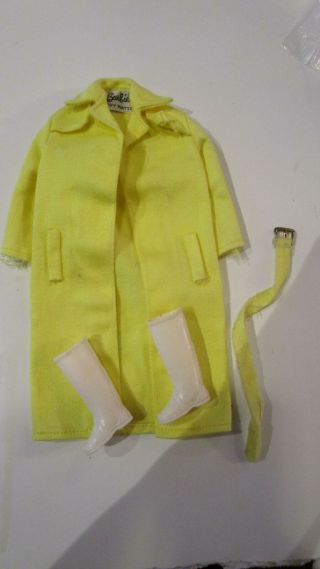 1963 Vintage Barbie Fashion Clothing 949 Raincoat And Boots Belt Too Yellow