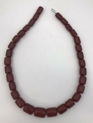 Antique Bakelite Cherry Amber Faturan Bead Necklace Barrel Shaped 65.  5 Grams