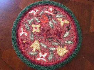 Antique Look Wool Hand Hooked Chair Pad Tree Of Life Motif 15 " Plow & Hearth