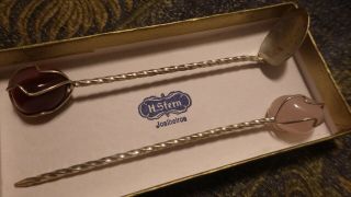 Vintage H.  Stern Joalheiros Silver Spoon & Pick Set With Gem Stones 4 " Long